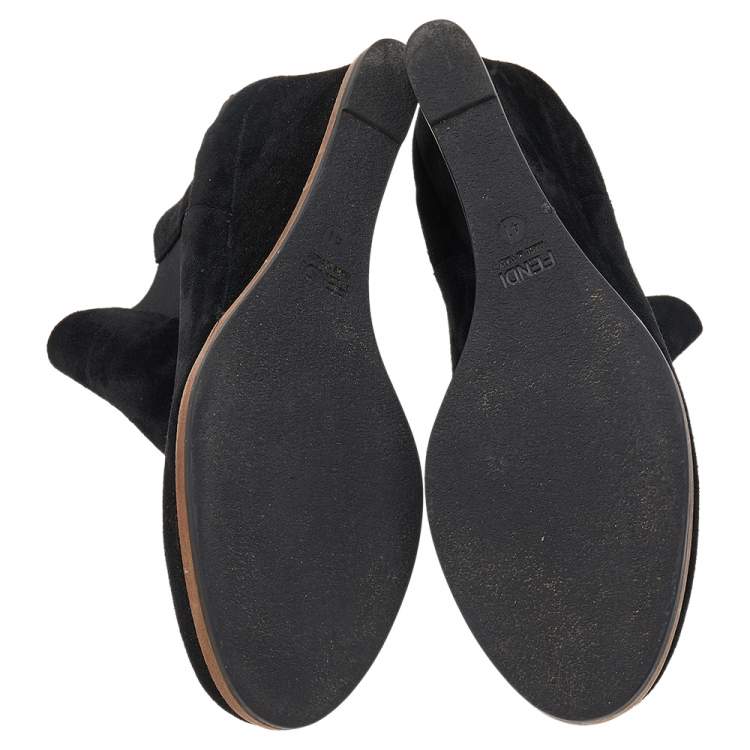 Pre Owned Fendi Black Suede Black Ankle Boots Size 41