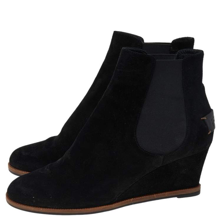 Pre Owned Fendi Black Suede Black Ankle Boots Size 41