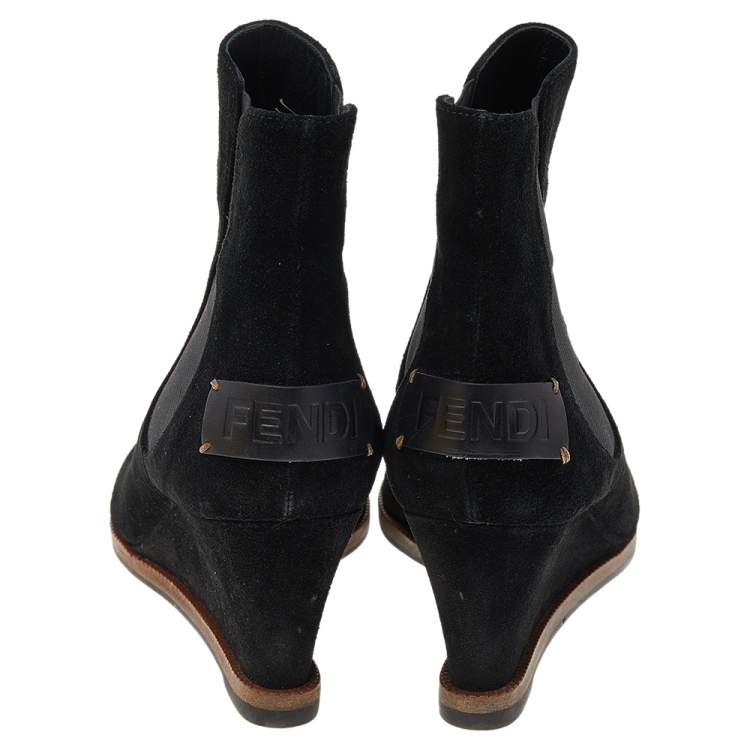 Pre Owned Fendi Black Suede Black Ankle Boots Size 41