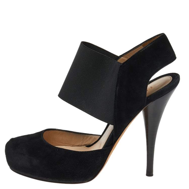 Pre Owned Fendi Black Suede And Elastic Ankle Strap Platform Sandals Size 37.5