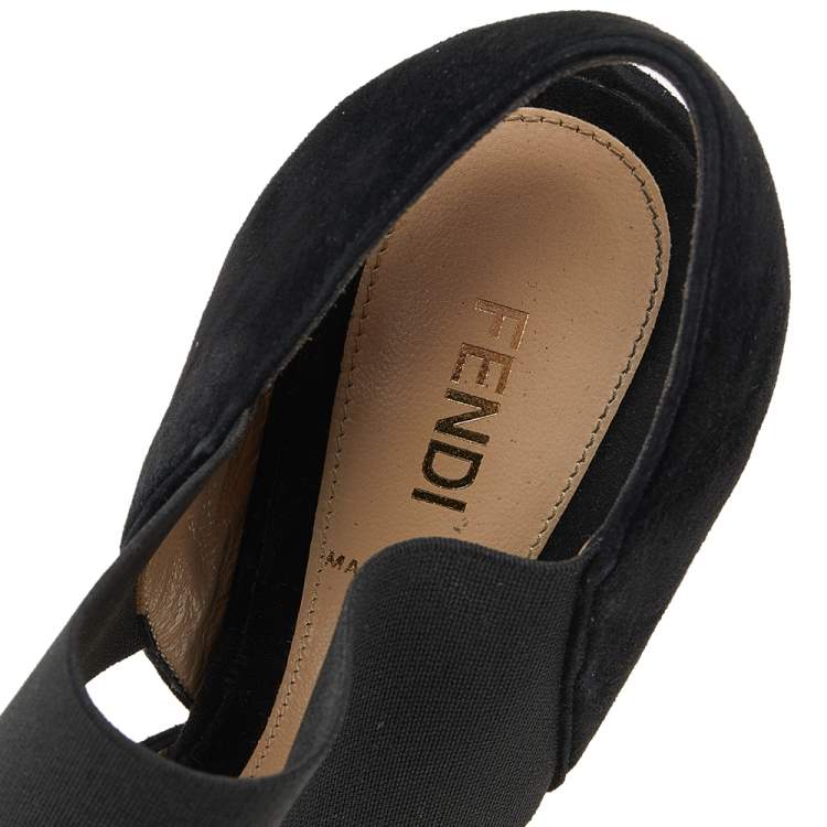 Pre Owned Fendi Black Suede And Elastic Ankle Strap Platform Sandals Size 37.5