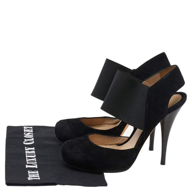 Pre Owned Fendi Black Suede And Elastic Ankle Strap Platform Sandals Size 37.5