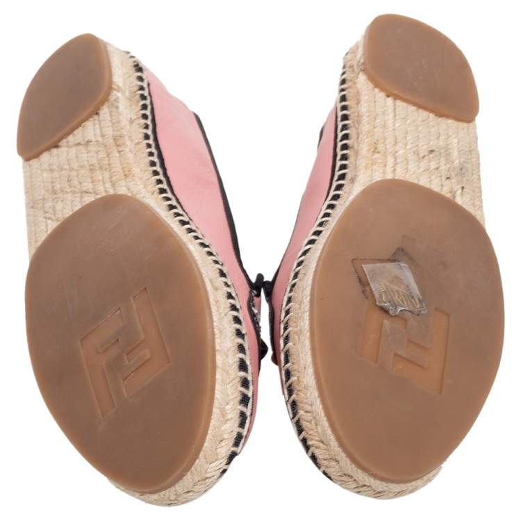 Pre Owned Fendi Pink Leather Bug Eye Espadrille Flats Size 37.5