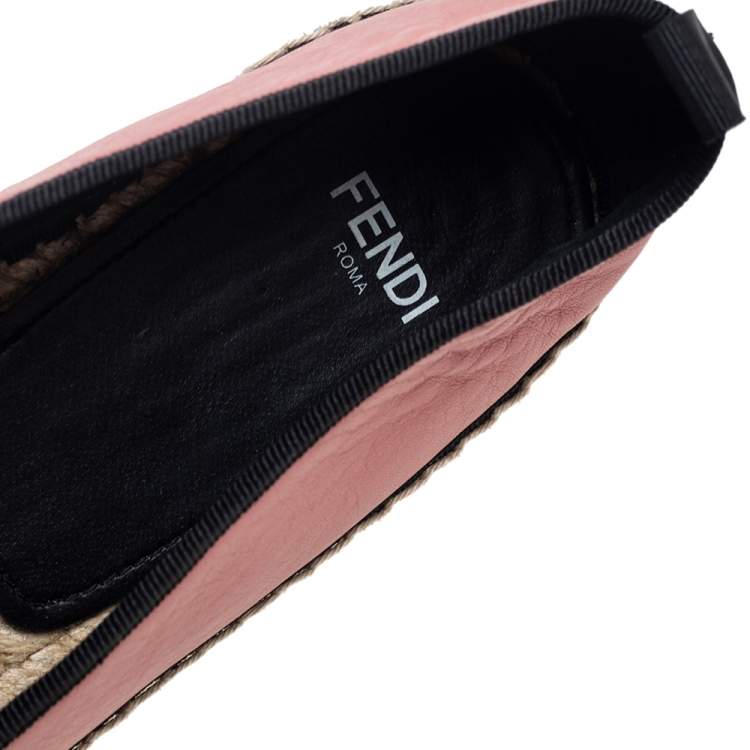 Pre Owned Fendi Pink Leather Bug Eye Espadrille Flats Size 37.5