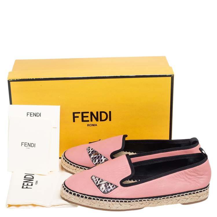 Pre Owned Fendi Pink Leather Bug Eye Espadrille Flats Size 37.5