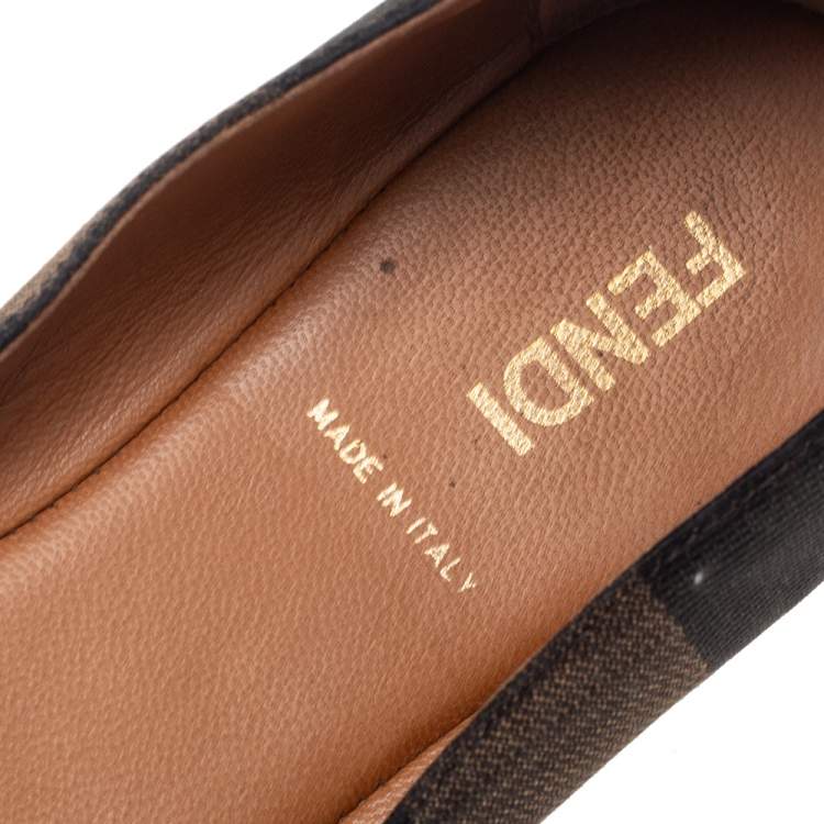 Pre Owned Fendi Brown/Black  Leather And Canvas Toe Ballet Flats Size  38
