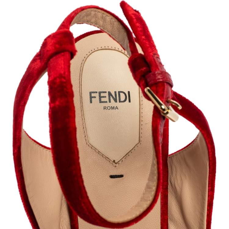 Pre Owned Fendi Red Velvet Crisscross Open Toe Ankle-Strap Sandals Size 40