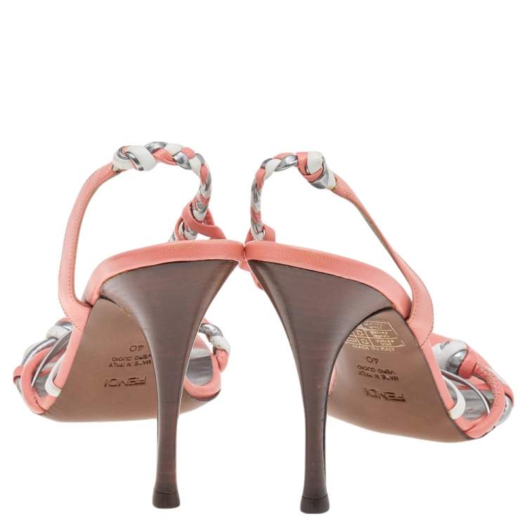 Pre Owned Fendi Multicolor Braided Leather Slingback Sandals Size 40