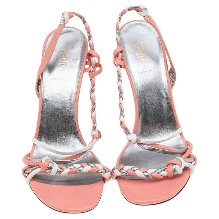Pre Owned Fendi Multicolor Braided Leather Slingback Sandals Size 40