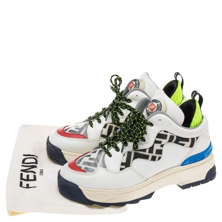 Pre Owned Fendi Multicolor Leather FF Chunky Lace Up Sneakers Size 38