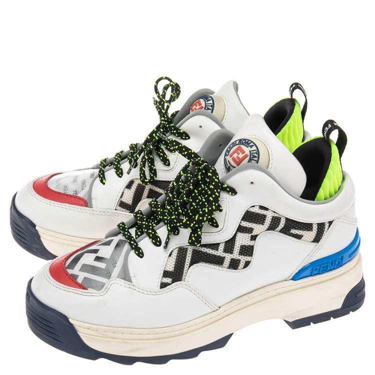 Pre Owned Fendi Multicolor Leather FF Chunky Lace Up Sneakers Size 38