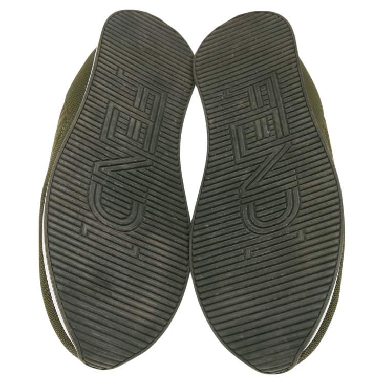 Pre Owned Fendi Green FF Vertigo Knit Fabric and Nylon Slip On Sneakers Size 39