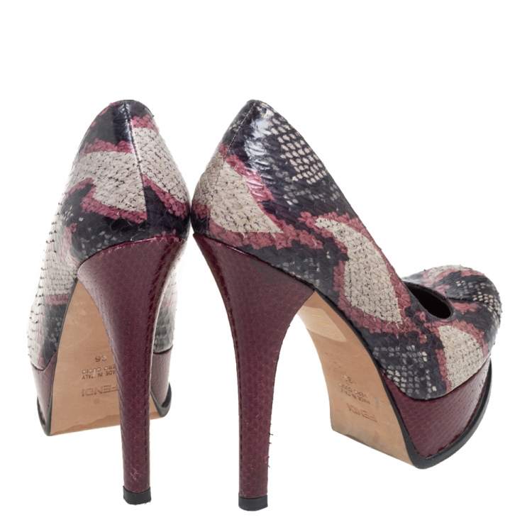 Pre Owned Fendi Multicolor Python Fendista Platform Pumps Size 36