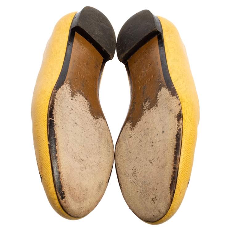 Pre Owned Fendi Yellow Leather Monster Ballet Flats Size 36