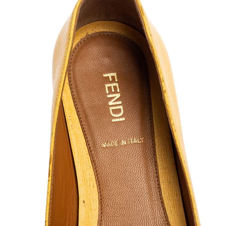 Pre Owned Fendi Yellow Leather Monster Ballet Flats Size 36