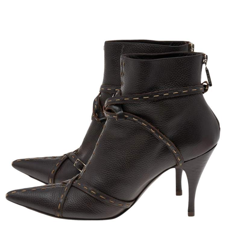 مملوكة مسبقًا Fendi Brown Leather Ankle Length Boots Size 39.5