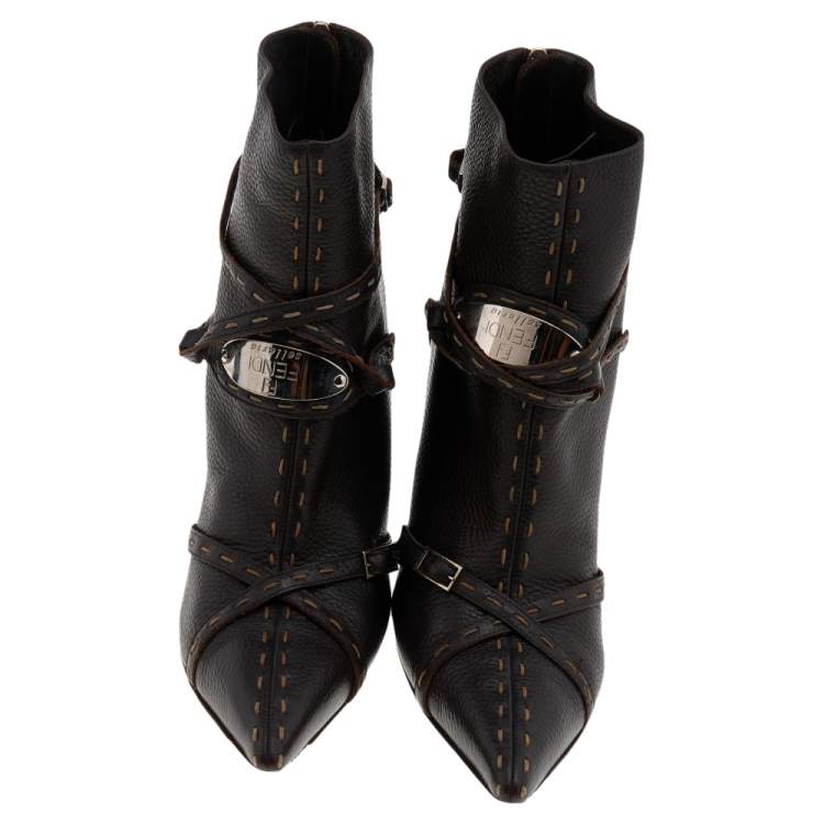 مملوكة مسبقًا Fendi Brown Leather Ankle Length Boots Size 39.5