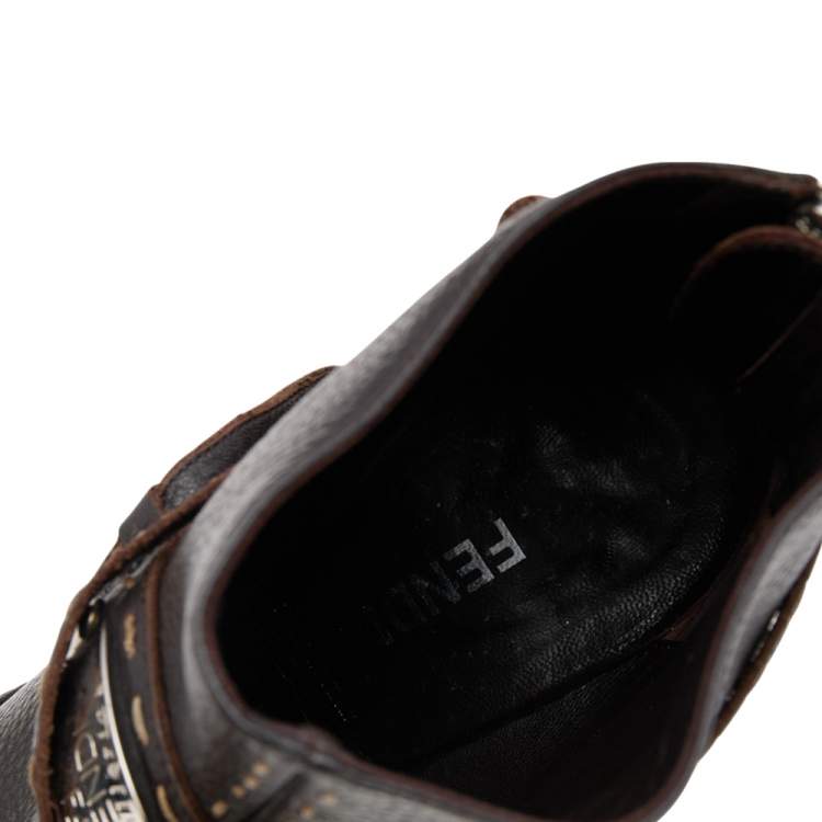 مملوكة مسبقًا Fendi Brown Leather Ankle Length Boots Size 39.5