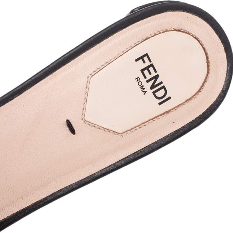 Pre Owned Fendi Brown FF Zucca Velvet Slide Sandals Size 40