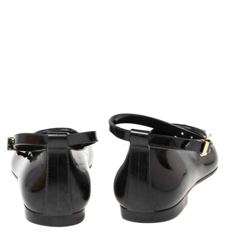 Pre Owned Fendi Black Jelly Peep Toe Ankle Strap Ballet Flats Size 36
