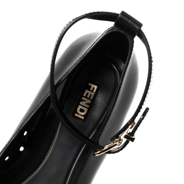 Pre Owned Fendi Black Jelly Peep Toe Ankle Strap Ballet Flats Size 36