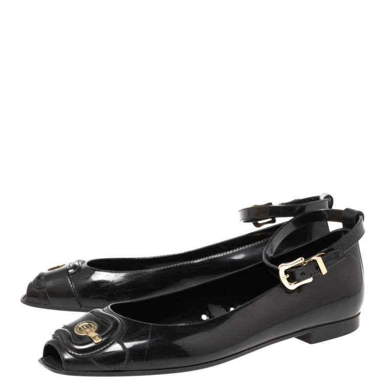 Pre Owned Fendi Black Jelly Peep Toe Ankle Strap Ballet Flats Size 36
