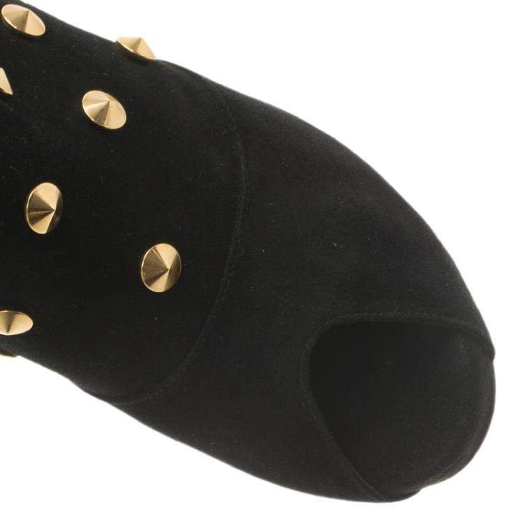 Pre Owned Fendi Black Studded Suede Platform Ankle Boots Size 37.5