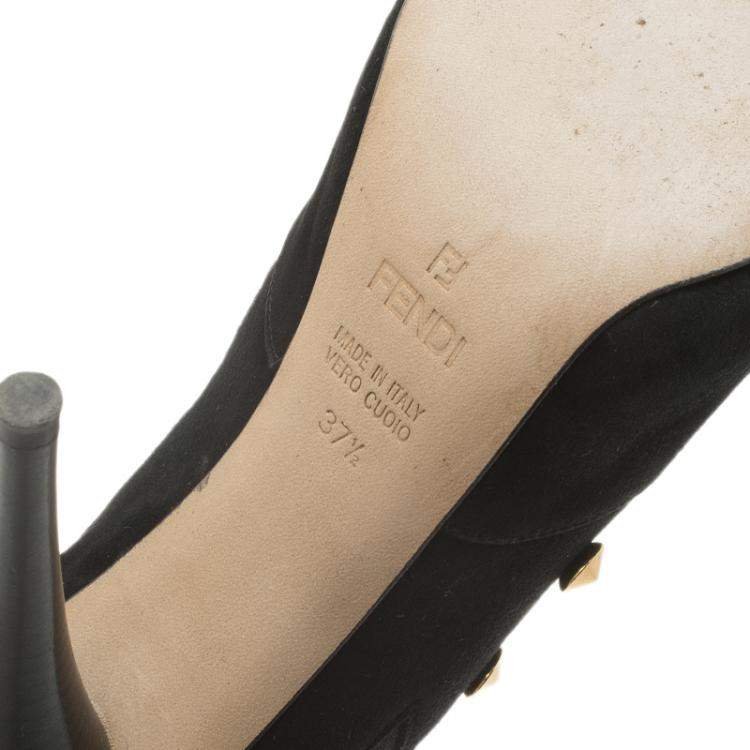 Pre Owned Fendi Black Studded Suede Platform Ankle Boots Size 37.5