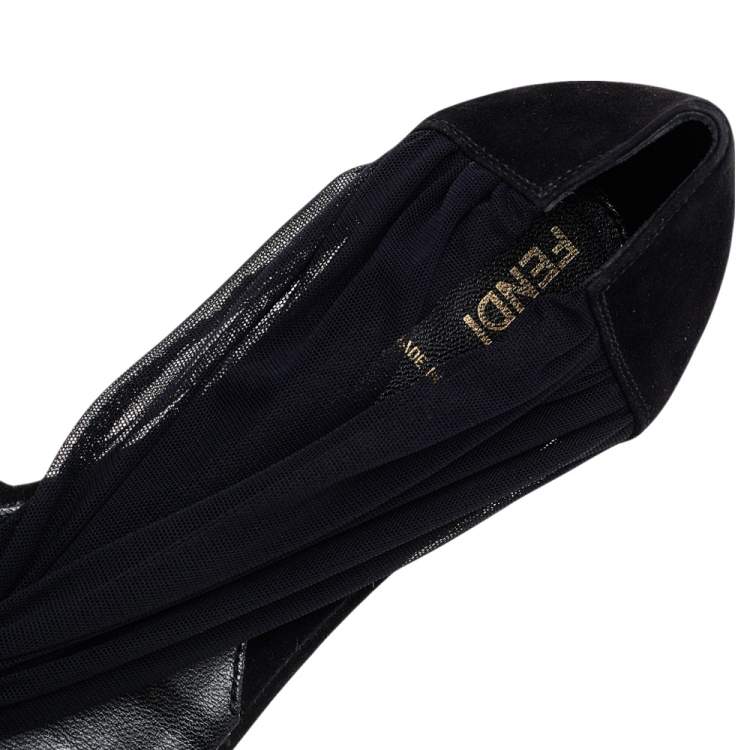 Pre Owned Fendi Black Fabric Flats Sandals Size 37.5