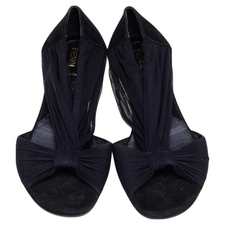 Pre Owned Fendi Black Fabric Flats Sandals Size 37.5
