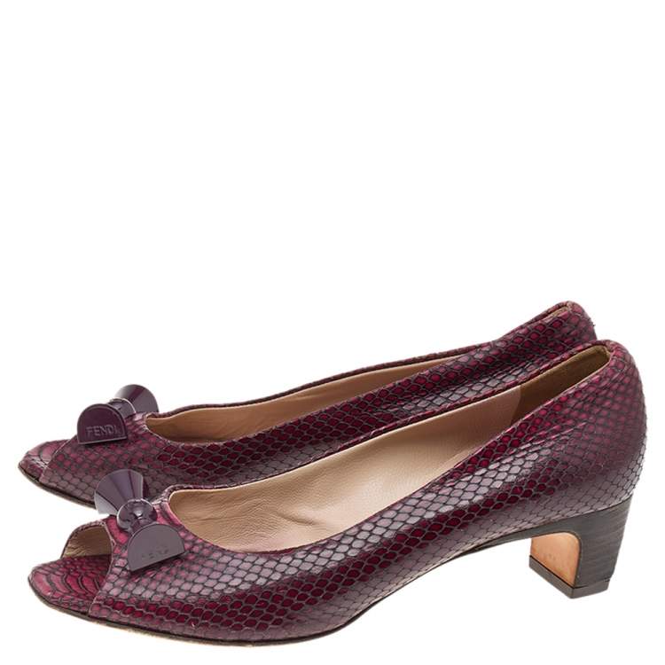 Pre Owned Fendi Two Tone Python Embossed Leather Peep Toe Block Heel Pumps Size 38