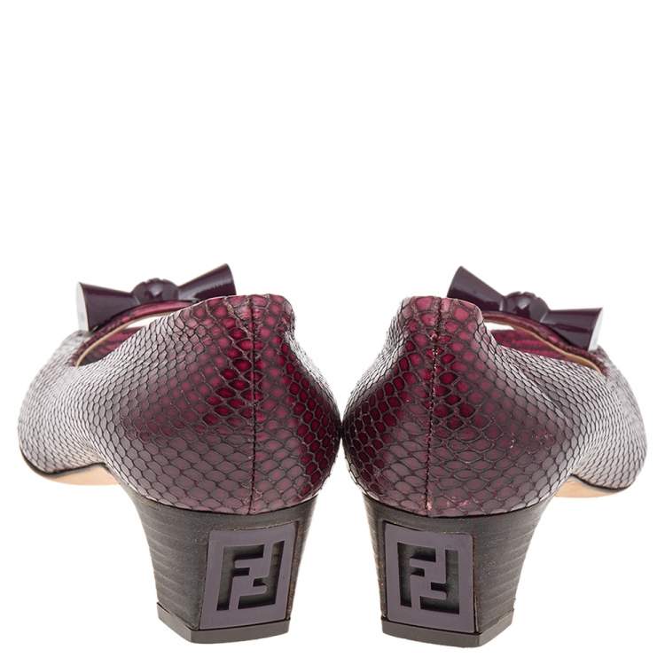 Pre Owned Fendi Two Tone Python Embossed Leather Peep Toe Block Heel Pumps Size 38