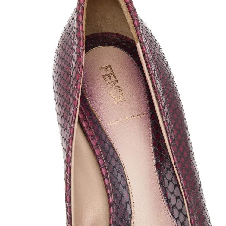Pre Owned Fendi Two Tone Python Embossed Leather Peep Toe Block Heel Pumps Size 38
