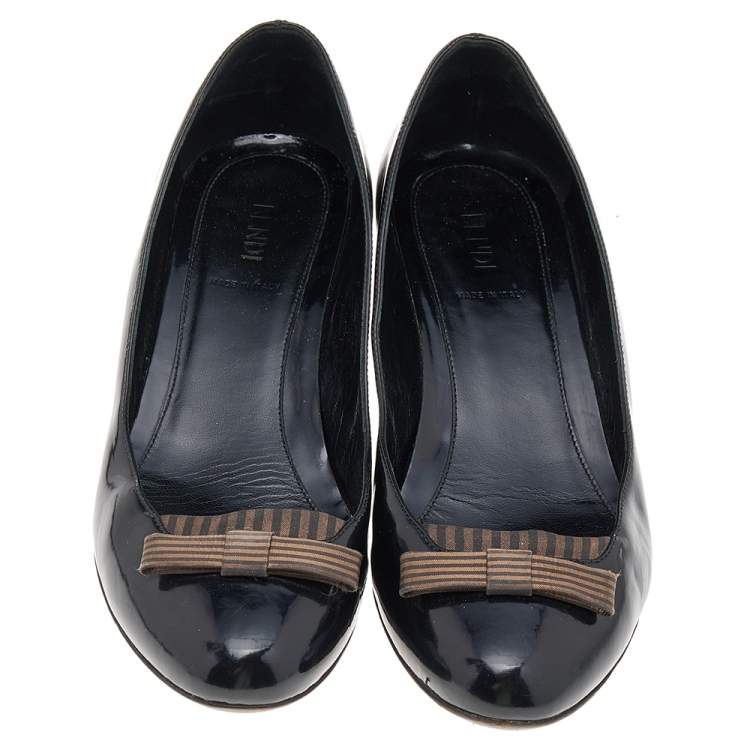 Pre Owned Fendi Black Patent Leather Bow Pumps Size 38