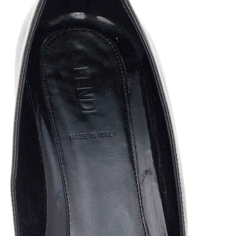 Pre Owned Fendi Black Patent Leather Bow Pumps Size 38