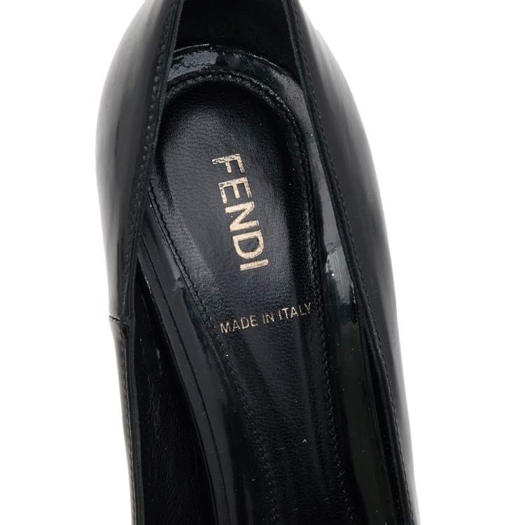 Pre Owned Fendi Black Patent Leather Zucchino Heel Peep Toe Platform Pumps Size 39