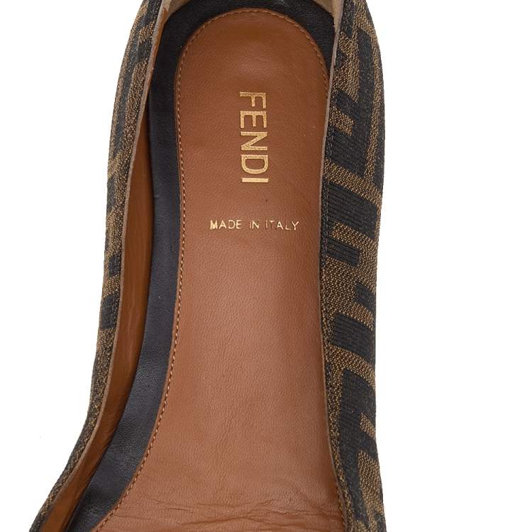 Pre Owned Fendi Brown FF Zucca Canvas And Leather Bow Wedge Pumps Size 38
