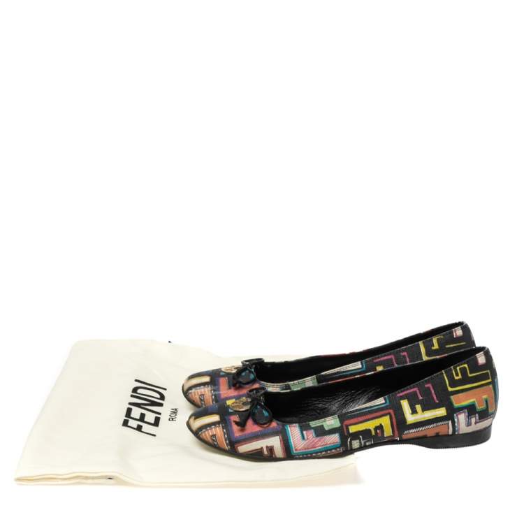 Pre Owned Fendi Multicolor Zucca Spalmati Coated Canvas Ballet Flats Size 37.5