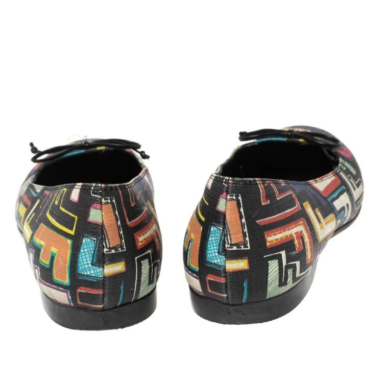 Pre Owned Fendi Multicolor Zucca Spalmati Coated Canvas Ballet Flats Size 37.5