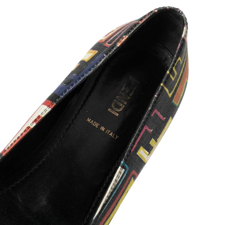 Pre Owned Fendi Multicolor Zucca Spalmati Coated Canvas Ballet Flats Size 37.5