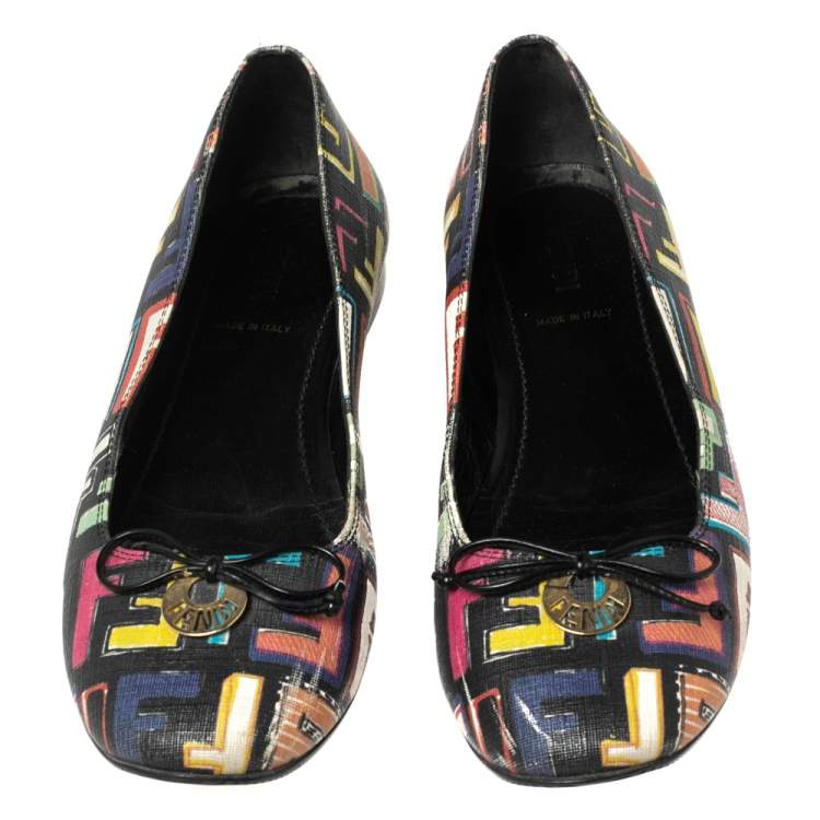 Pre Owned Fendi Multicolor Zucca Spalmati Coated Canvas Ballet Flats Size 37.5