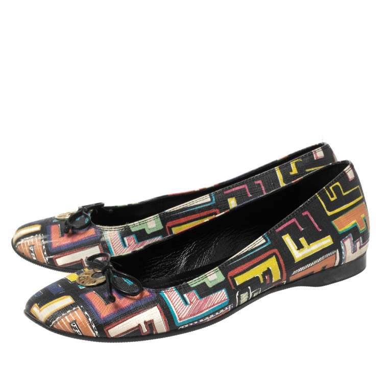 Pre Owned Fendi Multicolor Zucca Spalmati Coated Canvas Ballet Flats Size 37.5