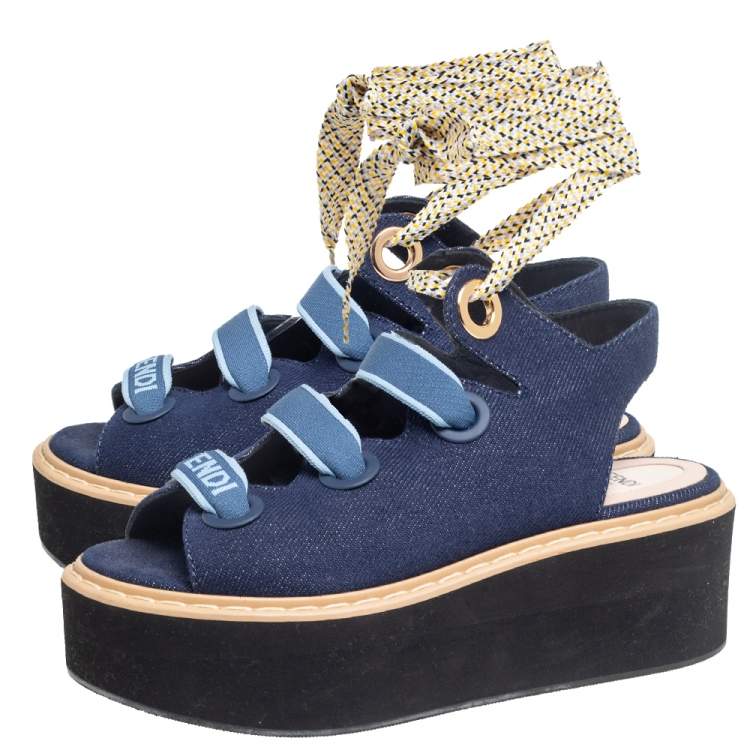 Fendi Blue Denim Platform Sandals Size 37
