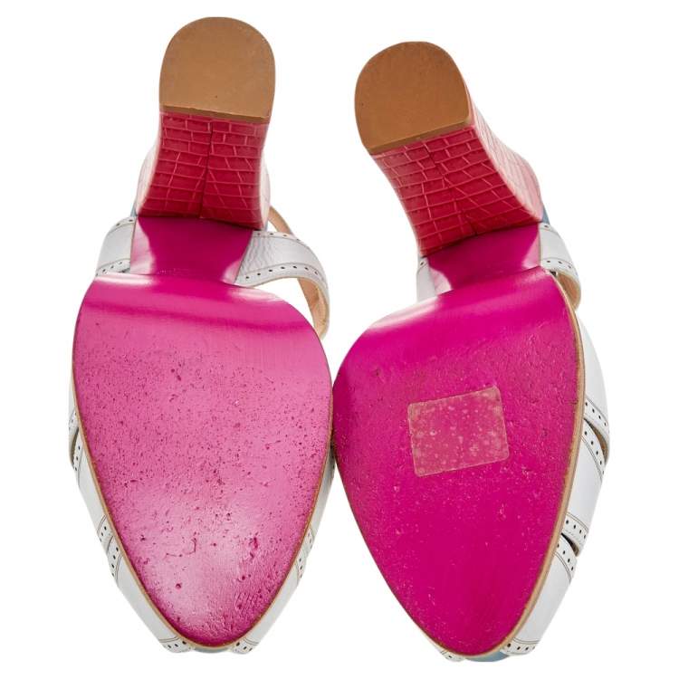 Pre Owned Fendi White Leather Ankle Strap Platform Sandals Size 40