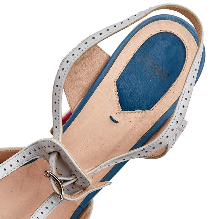 Pre Owned Fendi White Leather Ankle Strap Platform Sandals Size 40