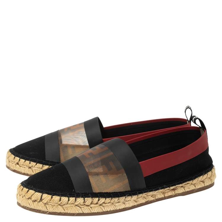 Pre Owned Fendi Multicolor Mesh And Canvas Espadrille Flats Size 40.5