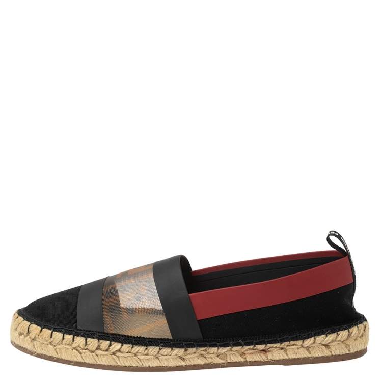 Pre Owned Fendi Multicolor Mesh And Canvas Espadrille Flats Size 40.5