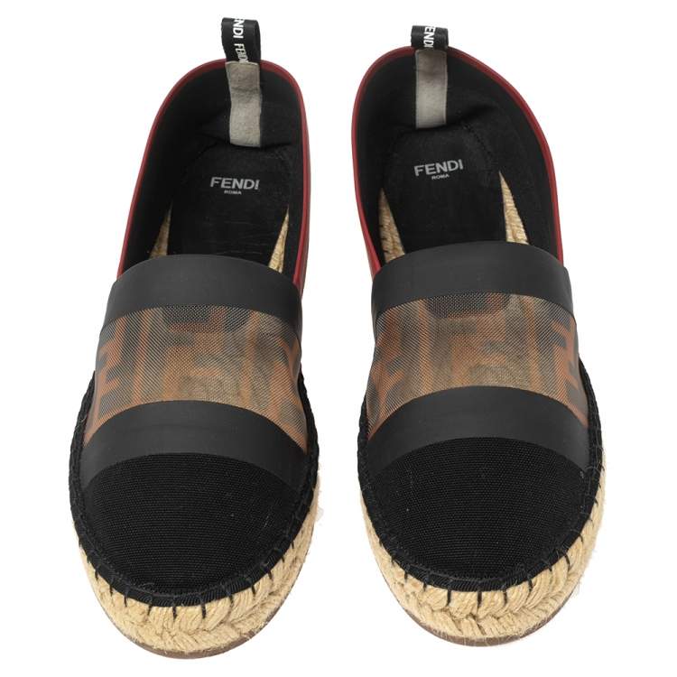 Pre Owned Fendi Multicolor Mesh And Canvas Espadrille Flats Size 40.5