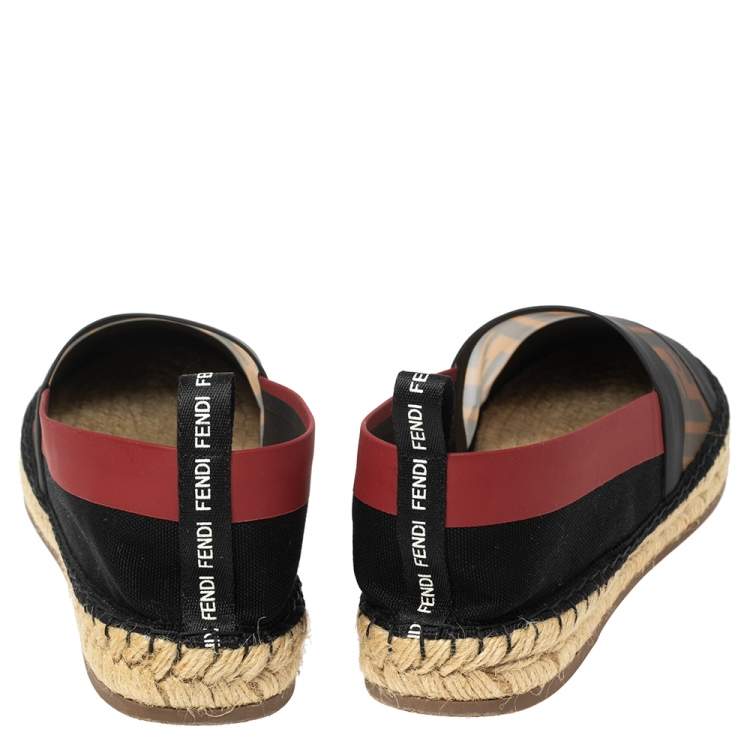 Pre Owned Fendi Multicolor Mesh And Canvas Espadrille Flats Size 40.5