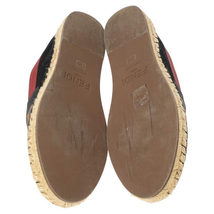 Pre Owned Fendi Multicolor Mesh And Canvas Espadrille Flats Size 40.5